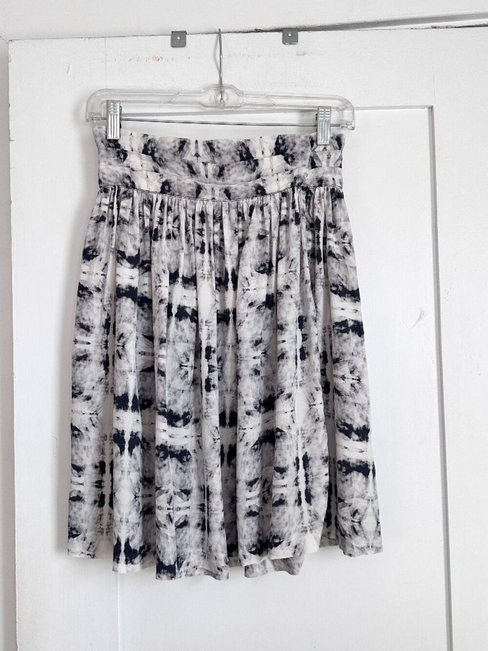 Lanphi 100% Silk Abstract Print Full Midi Skirt Black White Size XS